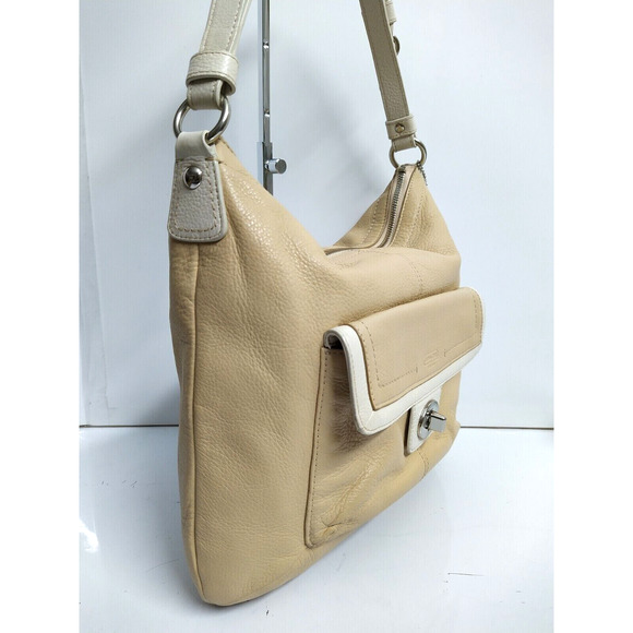 Coach Penelope Beige Pebbled Leather Turnlock Front Pocket Zipper Shoulder Bag - Picture 16 of 16